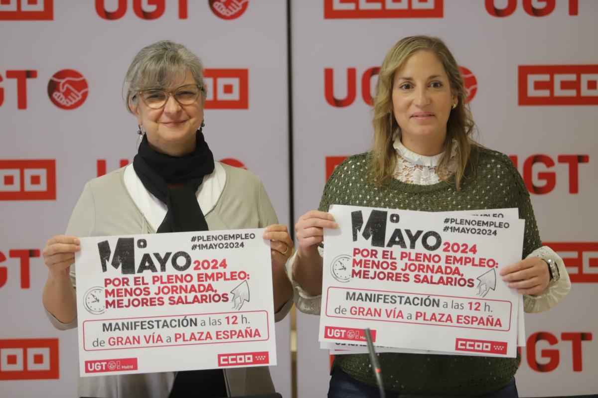 Paloma Lpez, secretaria general de CCOO Madrid y Marina Prieto, secretaria general de UGT Madrid